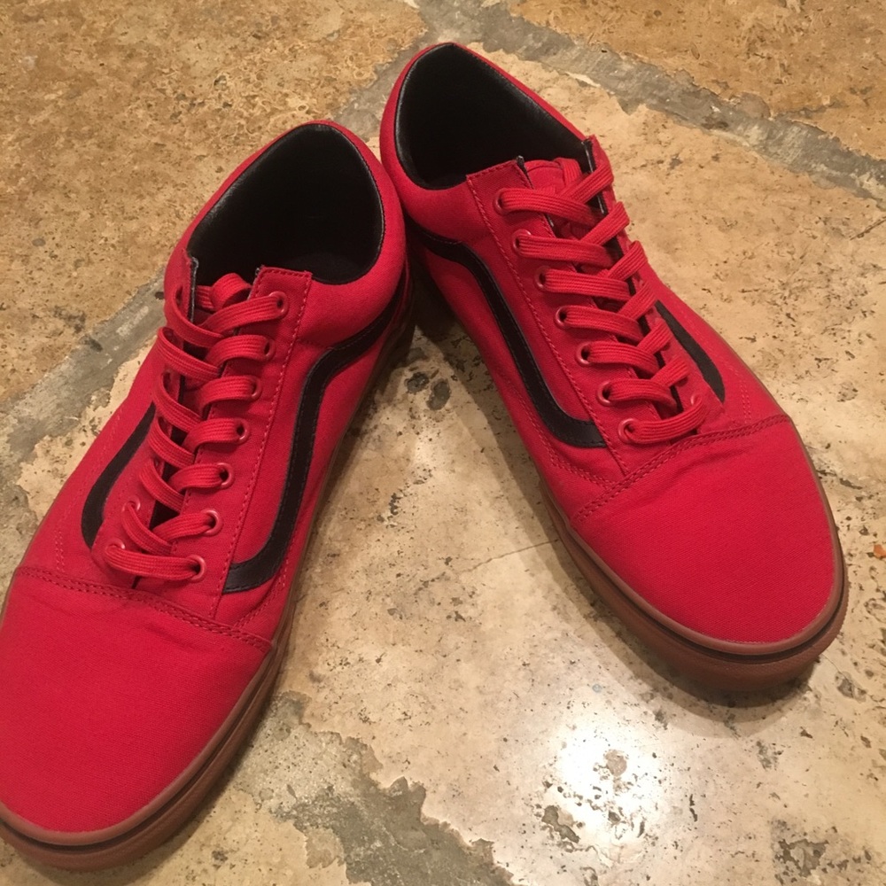 Rare Red Vans with black logo gum bottom